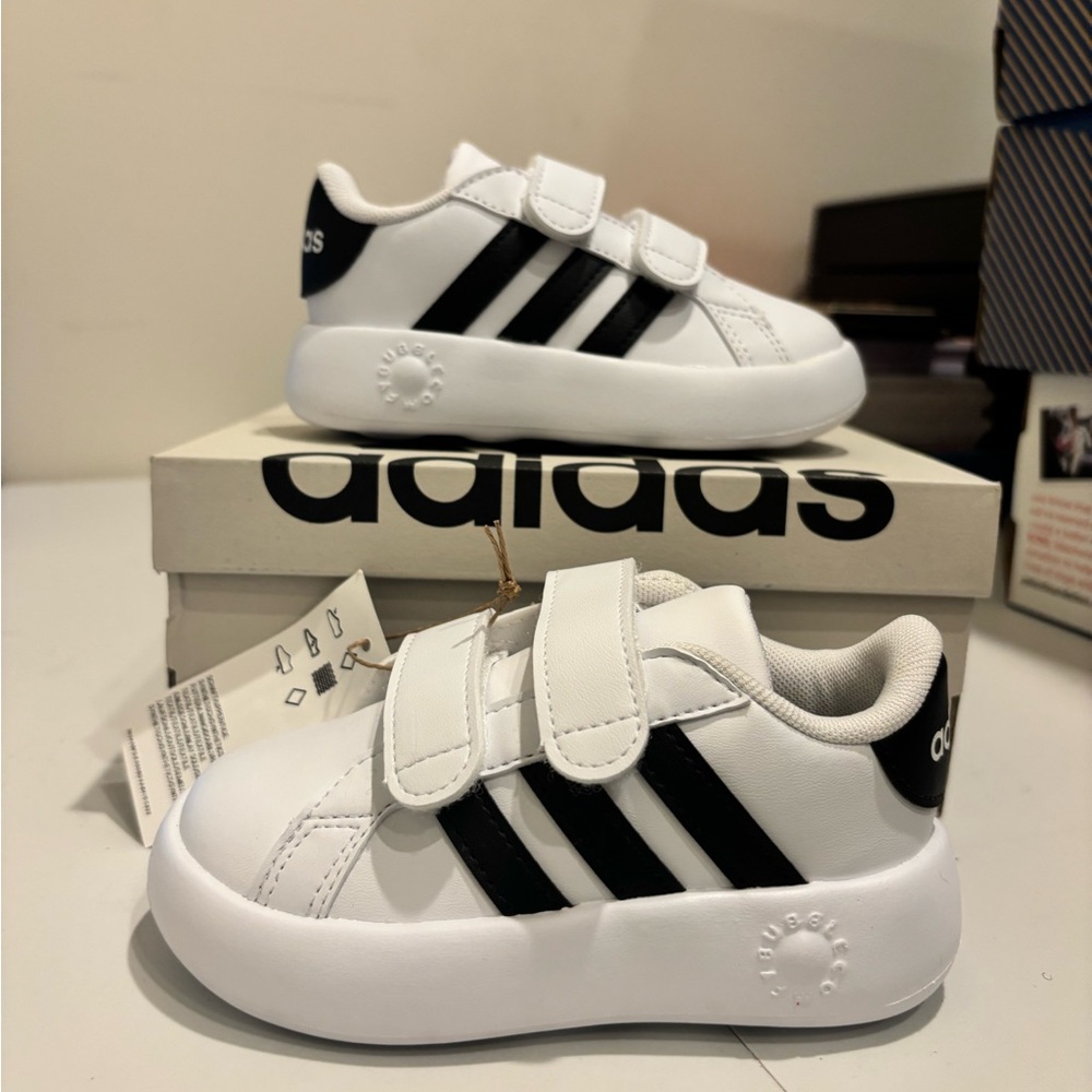 Adidas Grand Court 2.0 CF White and Black Velcro Sneakers Size 7K
